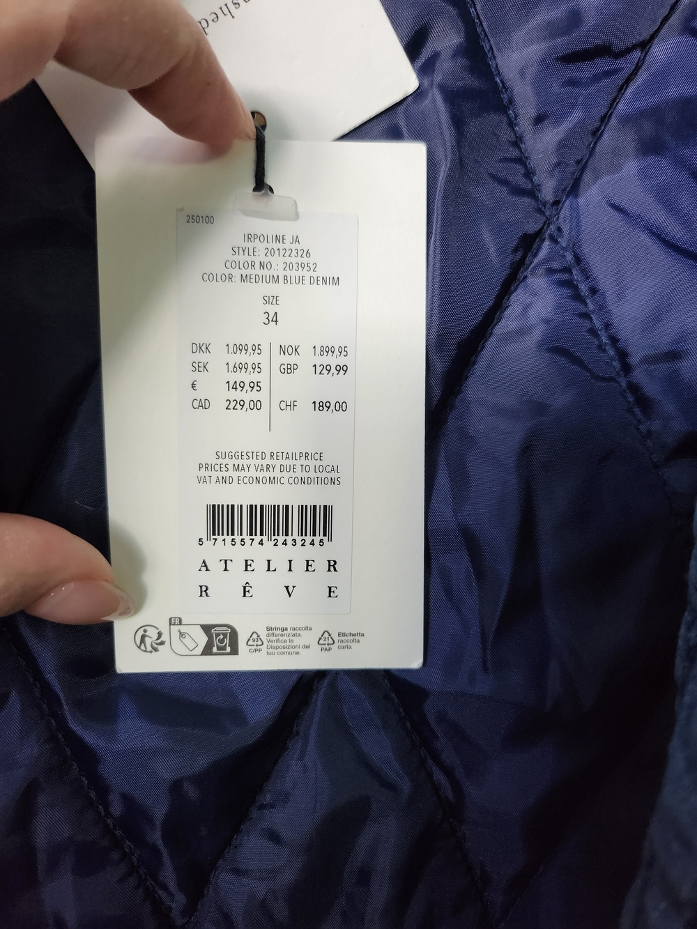 Atelier Rêve Irpoline Quilted Denim Jacket • Medium Blue • Size 34 • NWT - Picture 4 of 6